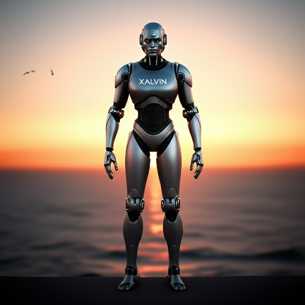 Xalvin Humanoid Robot with sleek gray steel design